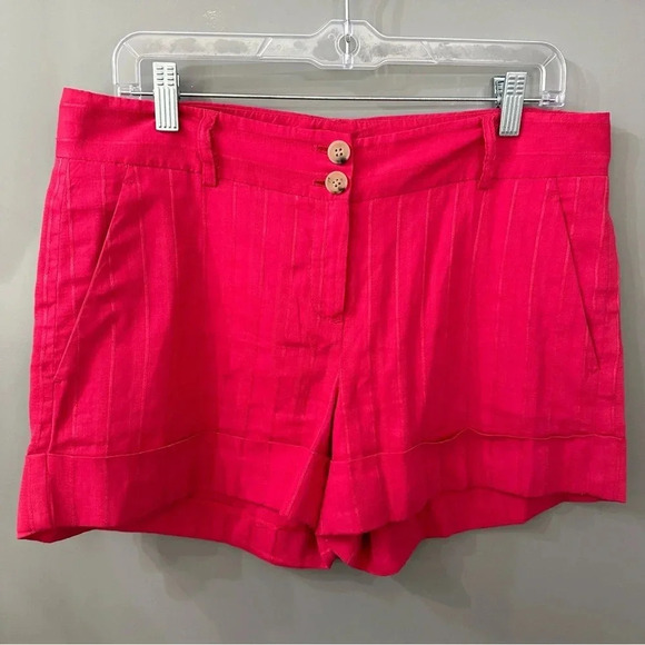 Theory Shorts Pink Pinstriped Linen Shorts Cuffed Hem Size 10 - Picture 1 of 7
